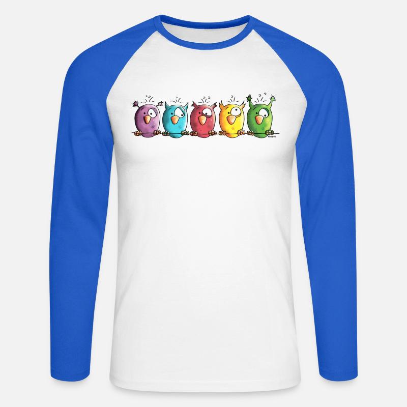Funny Owls - Eule - Vogel - Unisex Baseballshirt langarm - Weiß/Royalblau