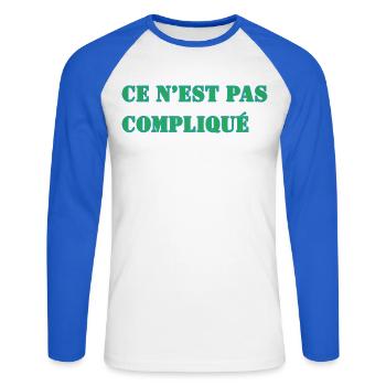 CE N’EST PAS COMPLIQUÉ - T-shirt baseball manches longues Homme - blanc/bleu royal - Devant - Nik (191cm)