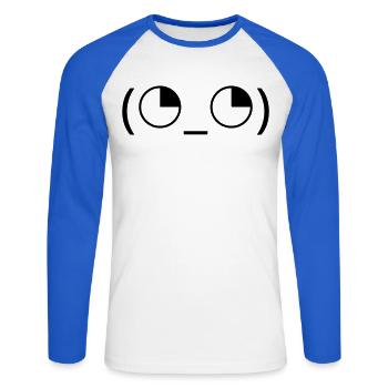 Eye rolling emoticon (◔_◔) annoyed look - Unisex Long Sleeve Baseball T-Shirt - white/royal blue - Front - Nik (191cm)