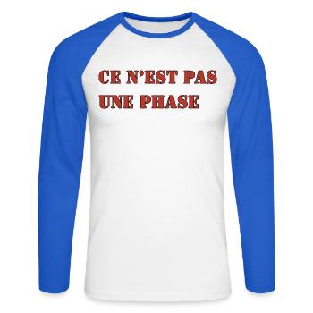 ES IST KEINE PHASE - Unisex Baseballshirt langarm - Weiß/Royalblau - Vorne - Nik (191cm)