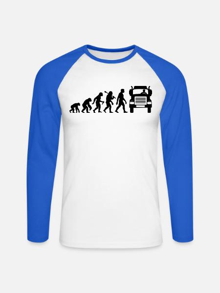 Retro LKW Fahrer Evolution Für Fernfahrer - Unisex Baseballshirt langarm - Weiß/Royalblau