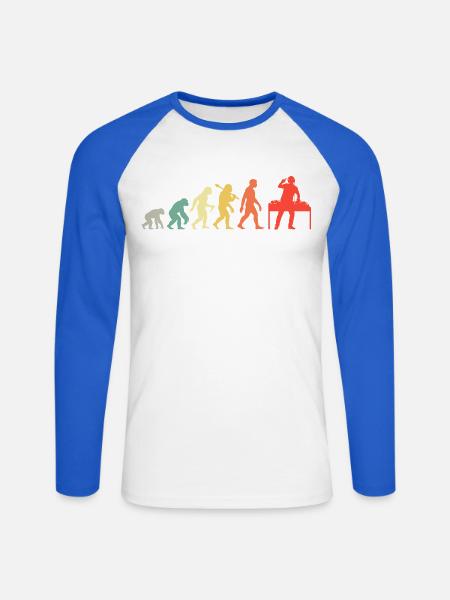 DJ Evolution Deejay Disc-Jockey Mischpult + Venyl - Unisex Baseballshirt langarm - Weiß/Royalblau