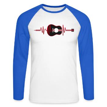 Silhouette de Guitare dans un Rythme Cardiaque. - T-shirt baseball manches longues Homme - blanc/bleu royal - Devant - Nik (191cm)