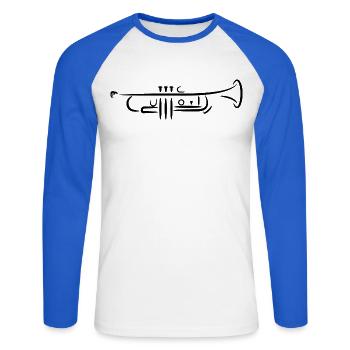 Dessin de trompette - T-shirt baseball manches longues Homme - blanc/bleu royal - Devant - Nik (191cm)