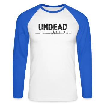 Undead Inside Zombie Spruch - Unisex Baseballshirt langarm - Weiß/Royalblau - Vorne - Nik (191cm)