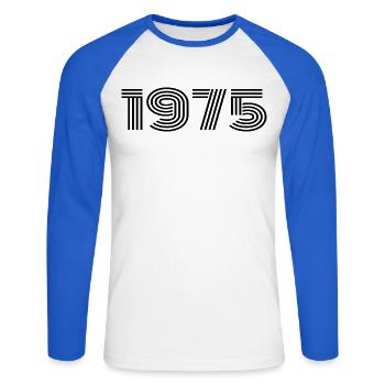 Cadeau anniversaire 1975 fête d'anniversaire 1975 - T-shirt baseball manches longues Homme - blanc/bleu royal - Devant - Nik (191cm)