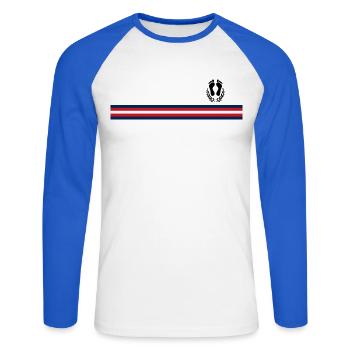 Pied Noir - Unisex Baseballshirt langarm - Weiß/Royalblau - Vorne - Nik (191cm)