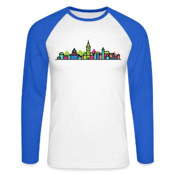 Biel Bienne City Skyline Modern Line Art - Unisex Long Sleeve Baseball T-Shirt - white/royal blue - Front - Nik (191cm)
