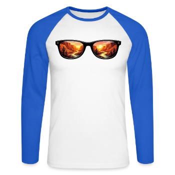 Lunettes de soleil Couchant du Désert - T-shirt baseball manches longues Homme - blanc/bleu royal - Devant - Nik (191cm)