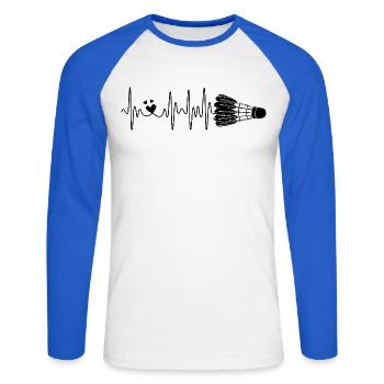Battement de cœur de badminton pour chaque joueur de badminton - T-shirt baseball manches longues Homme - blanc/bleu royal - Devant - Nik (191cm)
