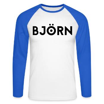 Prénom Björn - T-shirt baseball manches longues Homme - blanc/bleu royal - Devant - Nik (191cm)