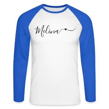 Prénom Melina Prénom décoratif - T-shirt baseball manches longues Homme - blanc/bleu royal - Devant - Nik (191cm)