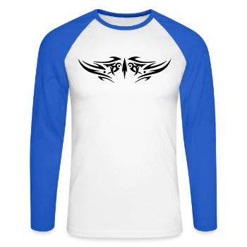 Large jagged Tribal Tattoo ornament. - Unisex Long Sleeve Baseball T-Shirt - white/royal blue - Front - Nik (191cm)