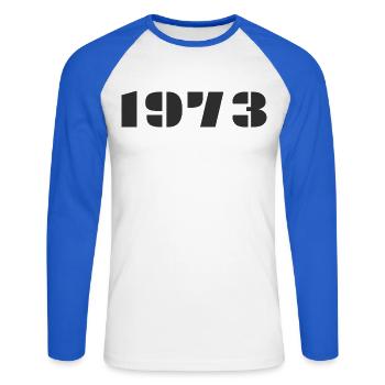 1973 - T-shirt baseball manches longues Homme - blanc/bleu royal - Devant - Nik (191cm)