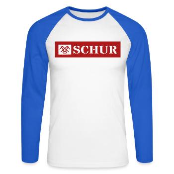 Schur gon Dach Gemorje im Siegerland Sejerlänner  - Unisex Baseballshirt langarm - Weiß/Royalblau - Vorne - Nik (191cm)