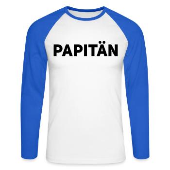 Papitän Funny Pun Captain Papa Anchor - Unisex Long Sleeve Baseball T-Shirt - white/royal blue - Front - Nik (191cm)