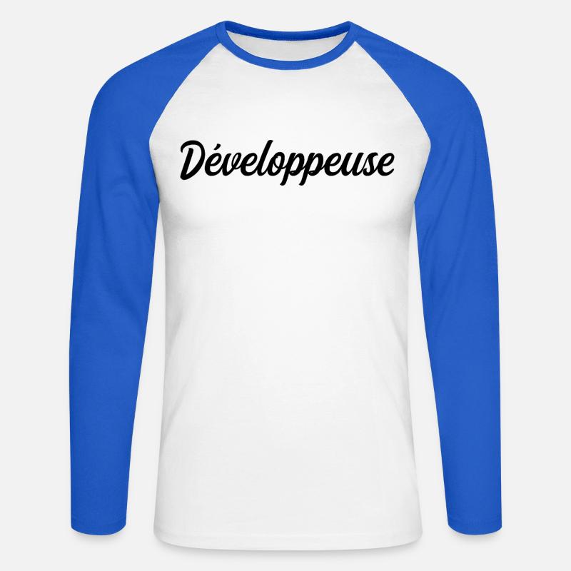 Développeuse Web Code Logiciel Application Tech - T-shirt baseball manches longues Homme - blanc/bleu royal