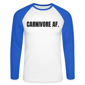 CARNIVORE | T-shirt Carnivore | Amateur de viande audacieux - T-shirt baseball manches longues Homme - blanc/bleu royal - Devant - Nik (191cm)