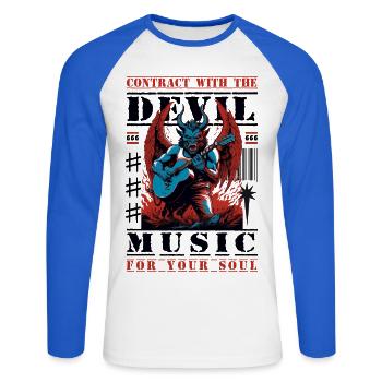 Musique rock diabolique - T-shirt baseball manches longues Homme - blanc/bleu royal - Devant - Nik (191cm)