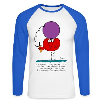 En essayant continuellement... - T-shirt baseball manches longues Homme - blanc/bleu royal - Devant - Nik (191cm)
