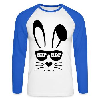Hip Hop Bunny - T-shirt baseball manches longues Homme - blanc/bleu royal - Devant - Nik (191cm)
