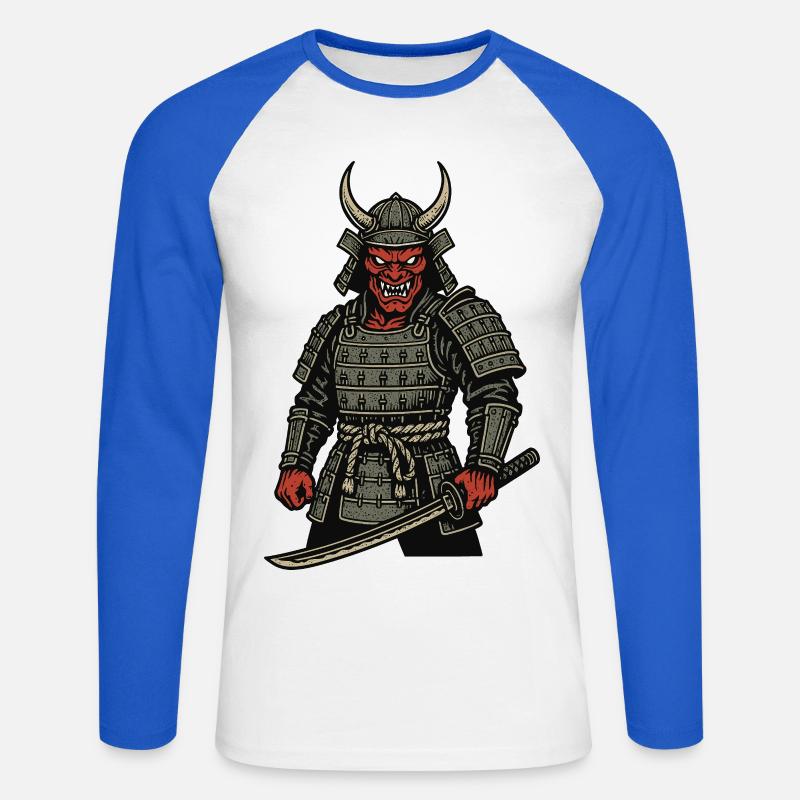 Oni Samurai - Dämonischer Krieger - Unisex Baseballshirt langarm - Weiß/Royalblau