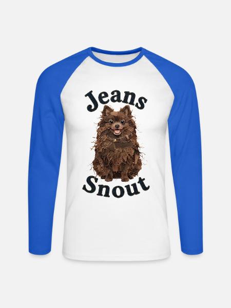 Brauner Spitz im Jeansflicken-Stil - Unisex Baseballshirt langarm - Weiß/Royalblau