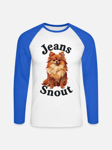 Orangener Spitz im Jeansflicken-Stil - Unisex Baseballshirt langarm - Weiß/Royalblau