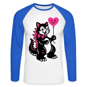 Chat Monstre Rose - T-shirt baseball manches longues Homme - blanc/bleu royal - Devant - Nik (191cm)