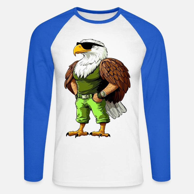 Cool Eagle - Unisex Long Sleeve Baseball T-Shirt - white/royal blue