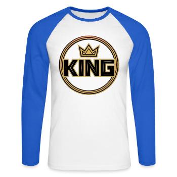 Goldenes Königskronenabzeichen - Unisex Baseballshirt langarm - Weiß/Royalblau - Vorne - Nik (191cm)