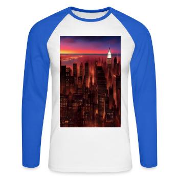 Horizon de la ville de New York - T-shirt baseball manches longues Homme - blanc/bleu royal - Devant - Nik (191cm)