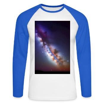 Weltall und Planeten - Unisex Baseballshirt langarm - Weiß/Royalblau - Vorne - Nik (191cm)