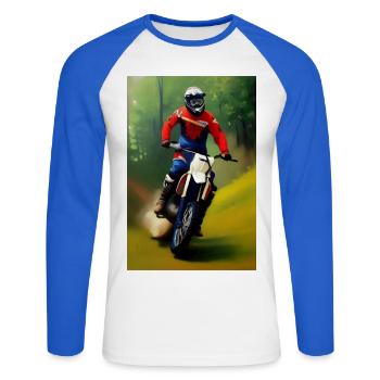 Motocross Riding - Unisex Long Sleeve Baseball T-Shirt - white/royal blue - Front - Nik (191cm)