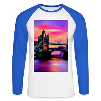 Bridges in London - Unisex Long Sleeve Baseball T-Shirt - white/royal blue - Front - Nik (191cm)