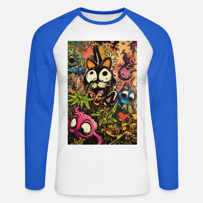 Buntes Comic-Monster Graffiti - Unisex Baseballshirt langarm - Weiß/Royalblau