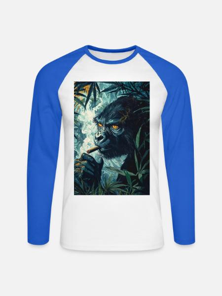 Dschungelgorilla mit Zigarettenrauch - Unisex Baseballshirt langarm - Weiß/Royalblau