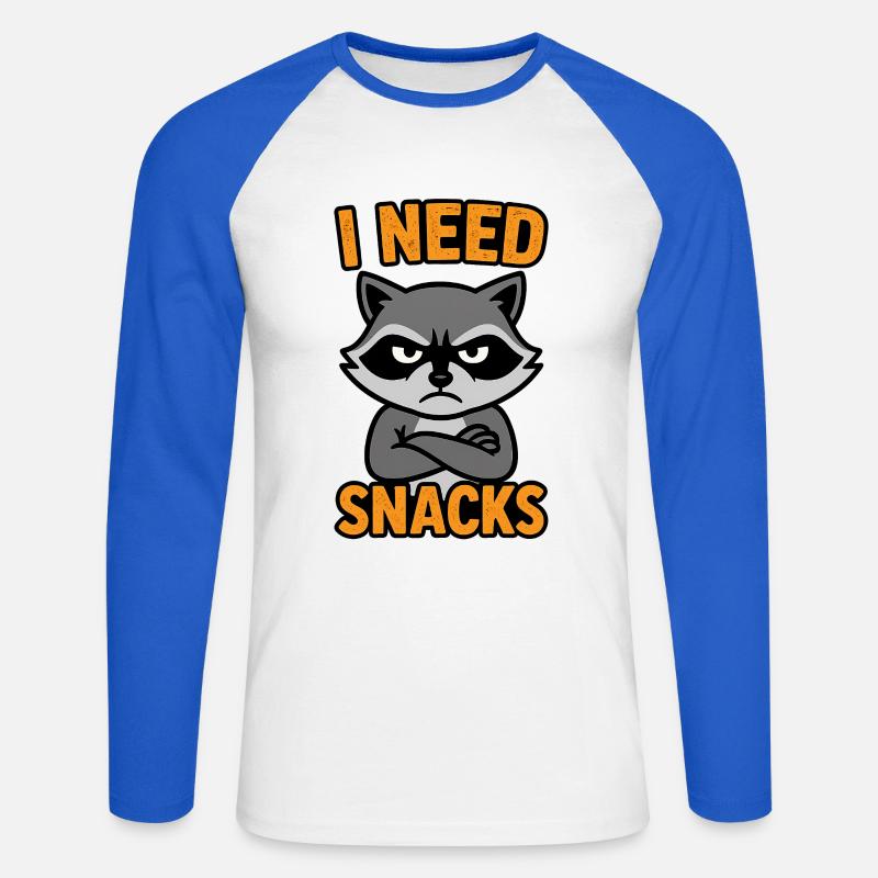Grummelnder Waschbär I need Snacks - Unisex Baseballshirt langarm - Weiß/Royalblau