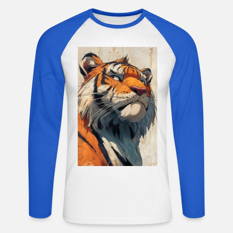 Illustration eines Tigers - Unisex Baseballshirt langarm - Weiß/Royalblau