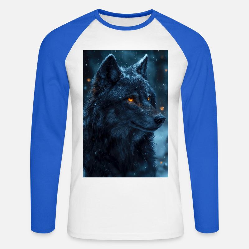 Illustration eines Wolfes - Unisex Baseballshirt langarm - Weiß/Royalblau