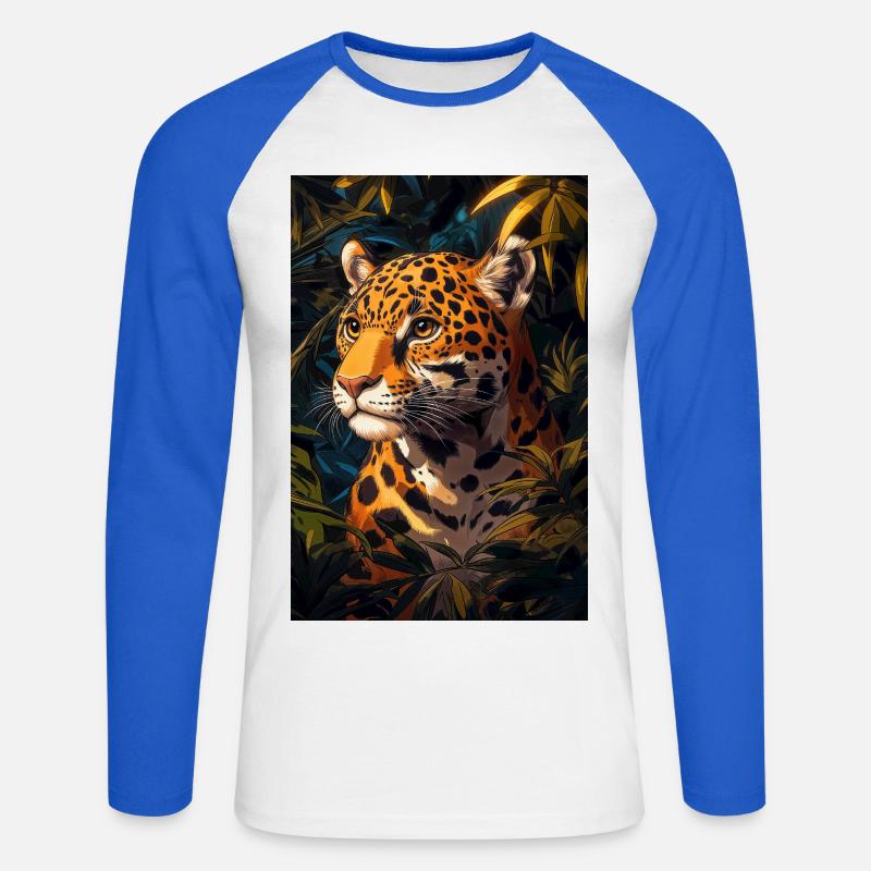 Illustration eines Jaguars - Unisex Baseballshirt langarm - Weiß/Royalblau