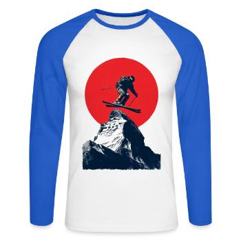 Saut à ski sur des sommets rocheux - T-shirt baseball manches longues Homme - blanc/bleu royal - Devant - Nik (191cm)