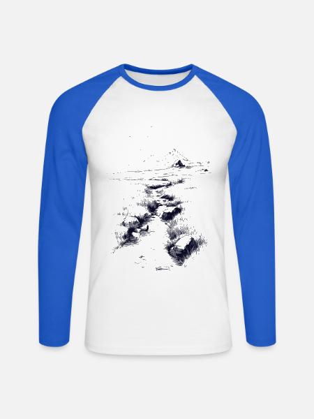 Nachtlandschaft am Bergsee - Unisex Baseballshirt langarm - Weiß/Royalblau