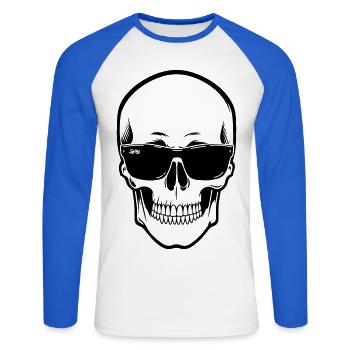 Line skull Spike black contrast with smile - Unisex Long Sleeve Baseball T-Shirt - white/royal blue - Front - Nik (191cm)