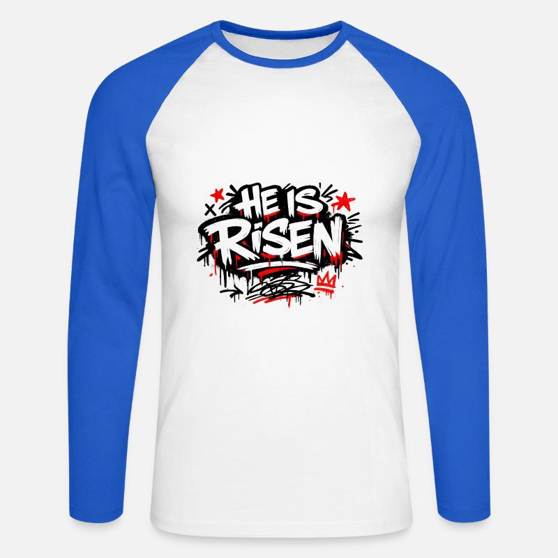 He is Risen Graffiti Ostern - Unisex Baseballshirt langarm - Weiß/Royalblau