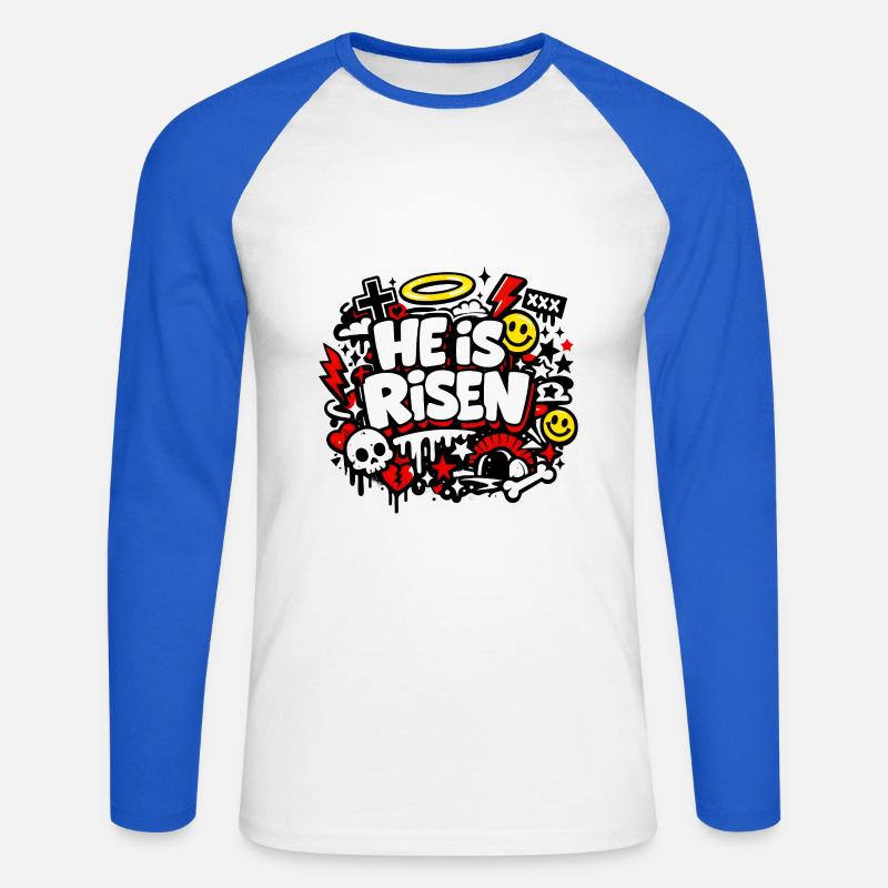 He is Risen Graffiti Ostern - Unisex Baseballshirt langarm - Weiß/Royalblau