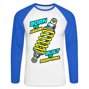 Born to Absorb Built to Perform Suspension Design - Unisex Baseballshirt langarm - Weiß/Royalblau - Vorne - Nik (191cm)