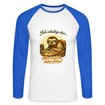 Ich mach das Faultier lustiger Büro Spruch - Unisex Baseballshirt langarm - Weiß/Royalblau - Vorne - Nik (191cm)
