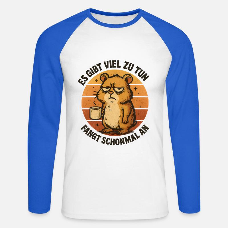 Grimmiger Hamster mit Kaffee - Unisex Baseballshirt langarm - Weiß/Royalblau