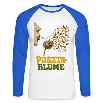 Pusztablume - Pusteblume - Unisex Baseballshirt langarm - Weiß/Royalblau - Vorne - Nik (191cm)